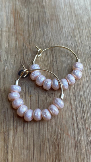 Medium big beaded gold hoops - rose