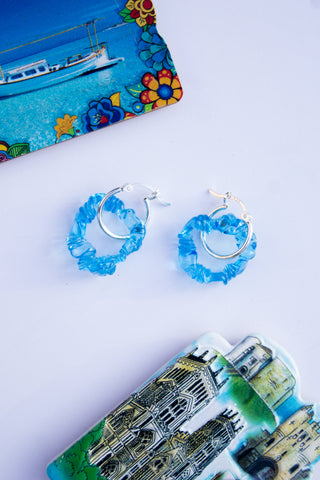 SCRUNCHIE HOOP EARRINGS - OCEAN BLUE