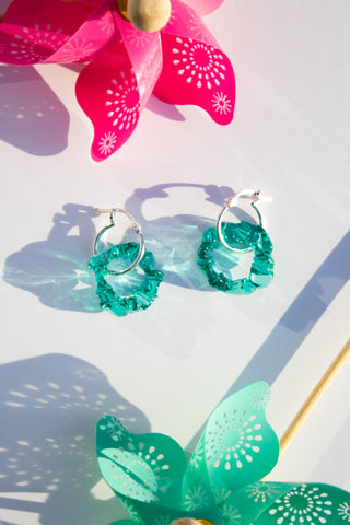 SCRUNCHIE HOOP EARRINGS - LIGHT TEAL