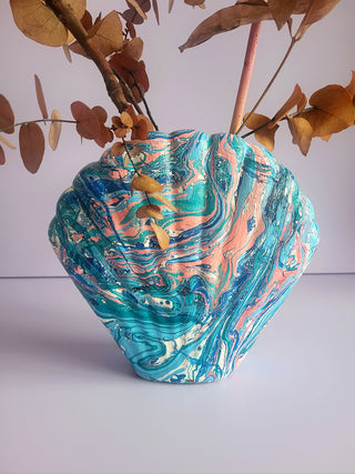 Marbled Shell Vase - Sea Blues and Pink