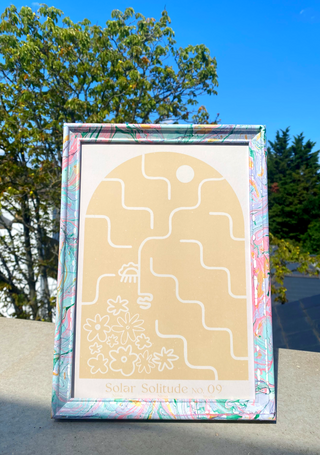 Pink, Lilac, Aqua Greens & Gold 'Summer Haze' Marble Wood Picture Frame