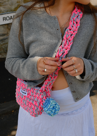 Neon pink + grey Mini Crossbody Bag