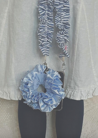 Blue Stripe Ruffle Phone Strap