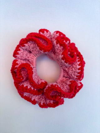 Crochet Scrunchie - Pink with Red Trim