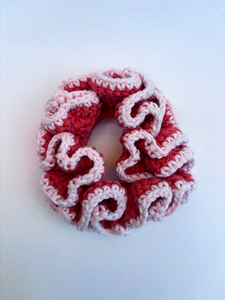 Crochet Scrunchie - Vintage Pink with Blush Trim
