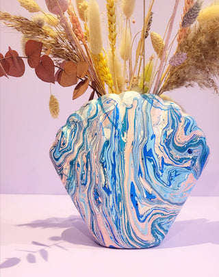 Marbled Shell Vase - Sea Blues and Pink