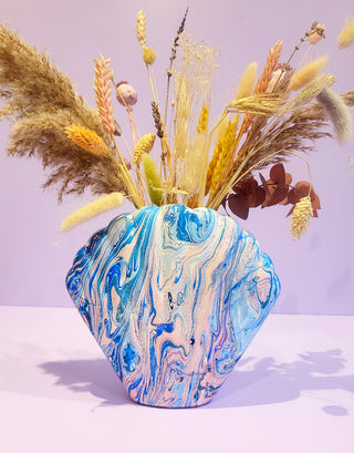 Marbled Shell Vase - Sea Blues and Pink