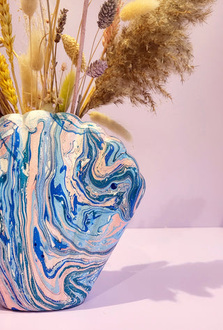 Marbled Shell Vase - Sea Blues and Pink