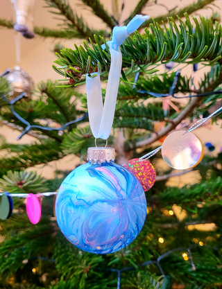 Marbled Glass Christmas Bauble - Sea Blues & Pink