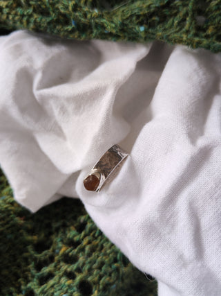 Sea Glass Ring - Hammered Band Size M Amber
