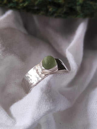 Sea Glass Ring - Hammered Band Size M Sage