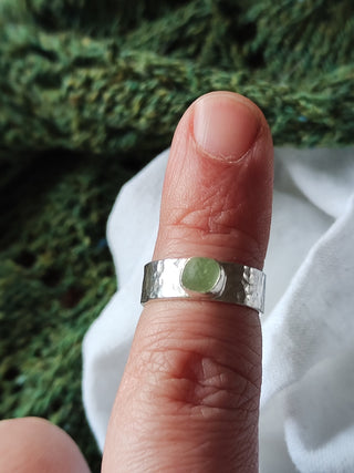 Sea Glass Ring - Hammered Band Size M Sage