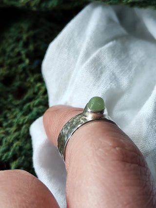 Sea Glass Ring - Hammered Band Size M Sage