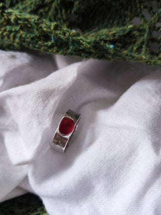 Sea Glass Ring - Hammered Band Size O