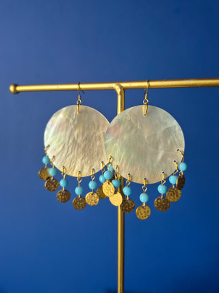 Shell Earrings with Blue Beads