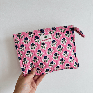 Small Block-Printed Zipped Pouch