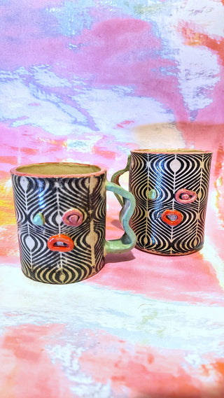 Stencil Wonky Face Mug - Pattern Handle