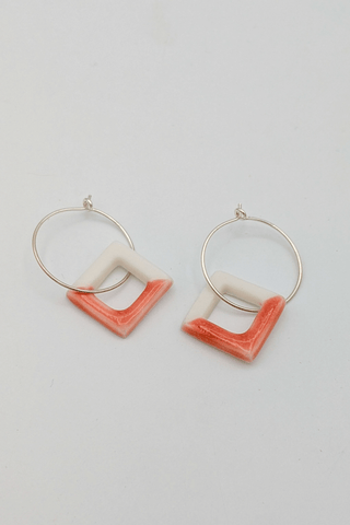 Large Dipped Pink Square Earrings (Sterling Silver)