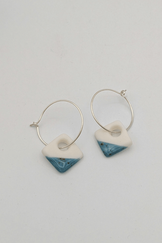 Small Dipped Blue Filled Square Earrings (Sterling Silver)