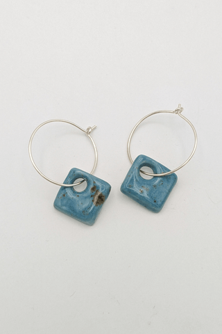Small Blue Filled Square Earrings (Sterling Silver)