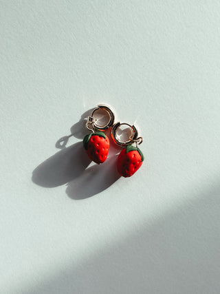 Strawberry Charm Hoop Earrings