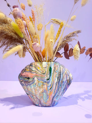 Marbled Shell Vase - Pink, Lilac & Aqua Greens