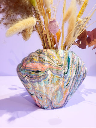 Marbled Shell Vase - Pink, Lilac & Aqua Greens