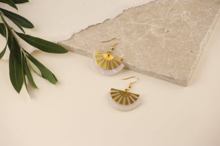 Pearly White & Brass Sunset Earrings