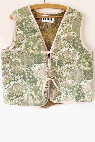 Tapestry Green Waistcoat With Salmon Straps