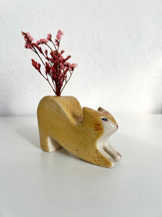 Stretching Cat Vase Yellow Tabby
