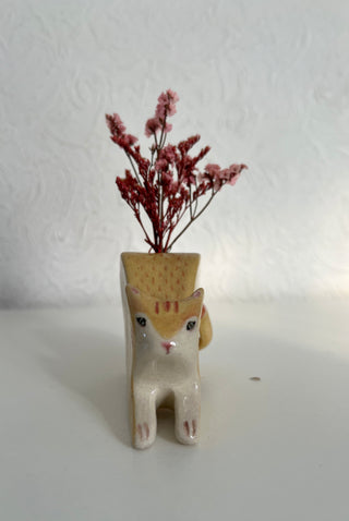 Stretching Cat Vase Yellow Tabby