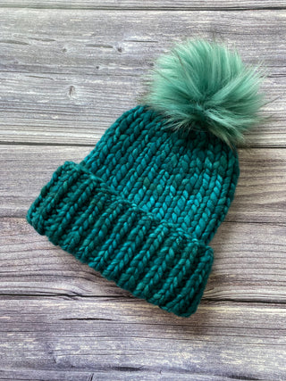 Teal Green Merino Wool Chunky Rib Beanie
