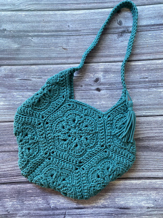 Teal Recycled Cotton Crochet Hexie Bag