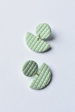 Textured Green Half Moon Earrings