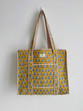 Quilted Block-Printed Tote Bag