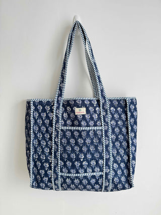 Quilted Block-Printed Tote Bag