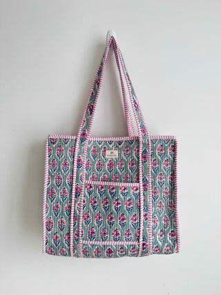 Quilted Block-Printed Tote Bag