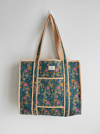 Quilted Block-Printed Tote Bag