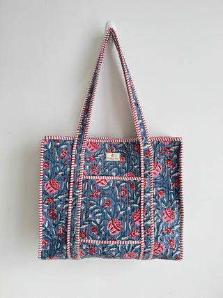 Quilted Block-Printed Tote Bag