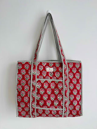 Quilted Block-Printed Tote Bag