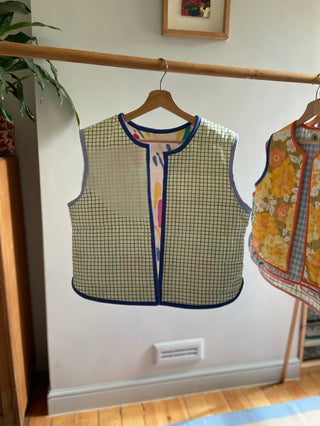 Abstract Tulip/Check Reversible Quilted Vest