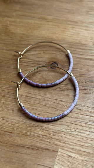 Two tone mauve gold plated large hoops