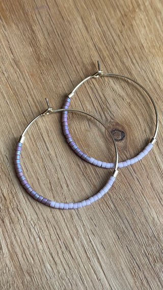 Two tone mauve gold plated large hoops