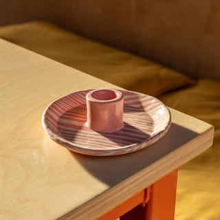 Pink Striped Candle Holders