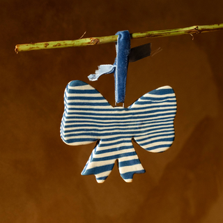 Striped Bow Cobalt Christmas Decoration