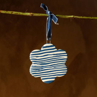 Striped Flower Cobalt Christmas Decoration