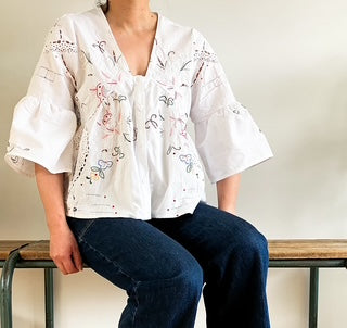 V Neck Peplum White Blouse