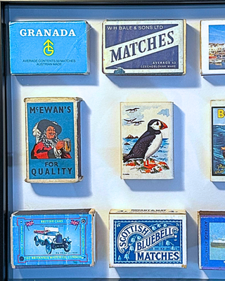 Vintage Matchbox Collage – "Puffin Blue"