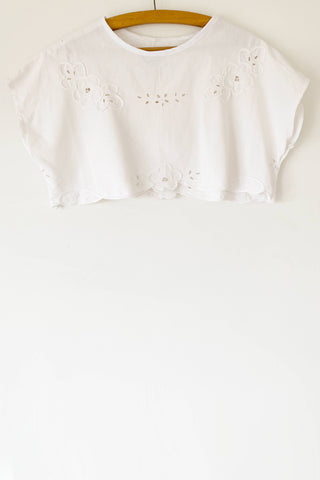 White Floral Cropped Top With Scalloped Edges
