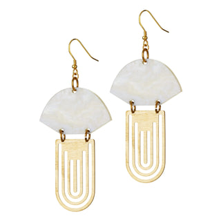 Pearly White & Brass Fan Drop Earrings